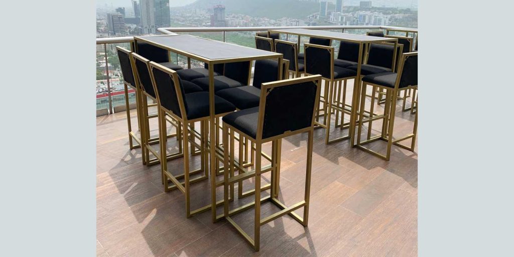 Renta Mesa Alta Rectangular Mármol Blanco/Negro